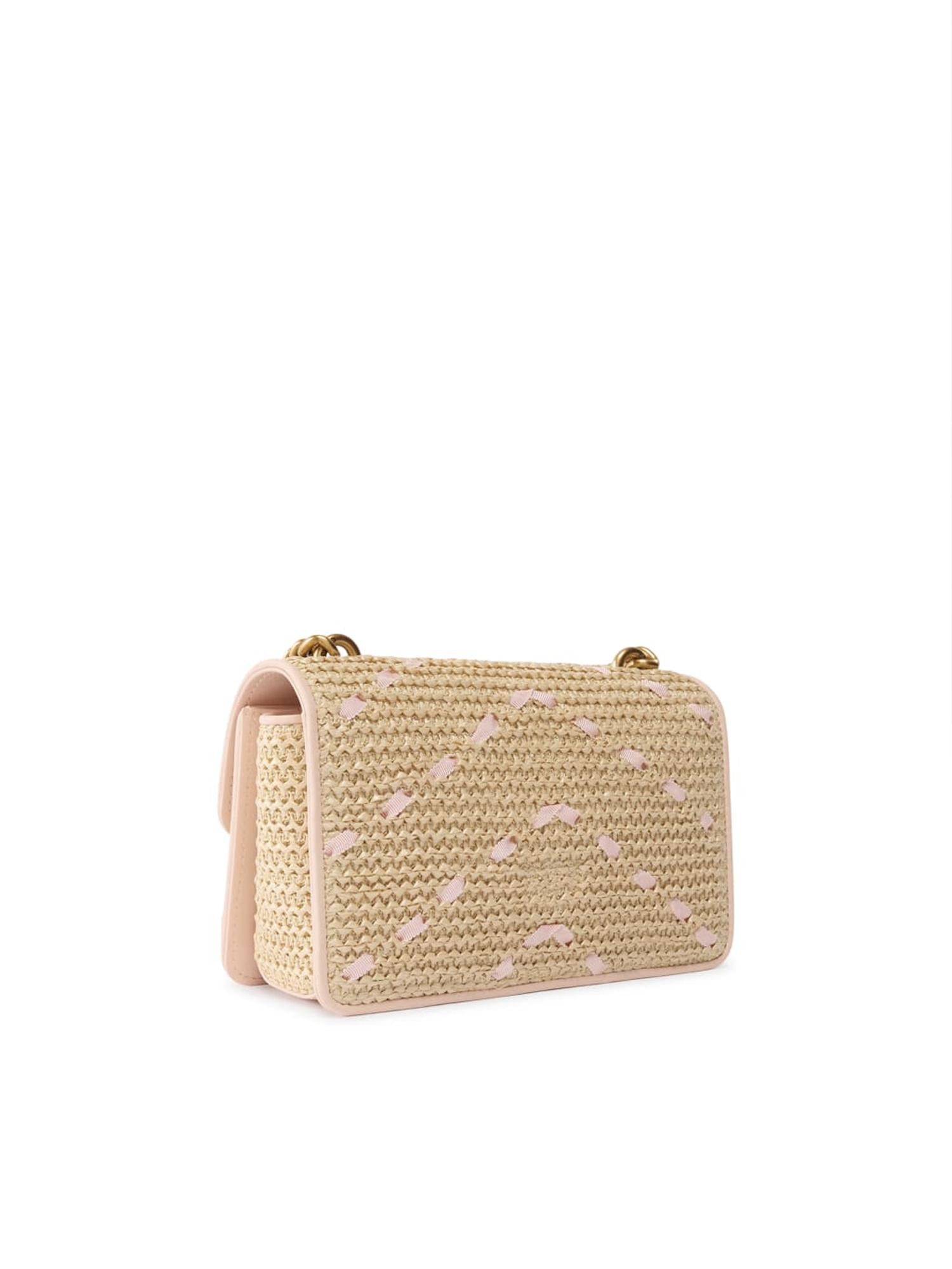 Borsa Mini Love Bag One Light in rafia e pelle 104550 A1RLHN2Q PINKO 