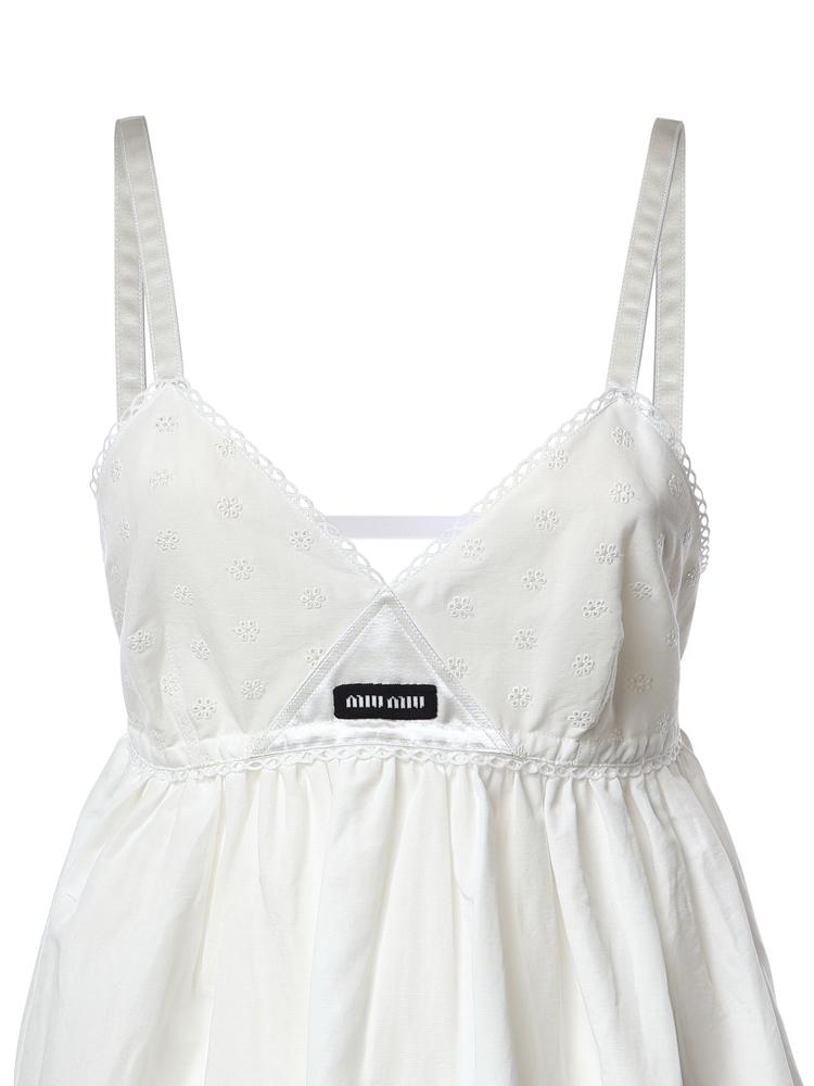 Abito corto in popeline fiammato sangallo MF6417 196JF0009 MIU MIU 