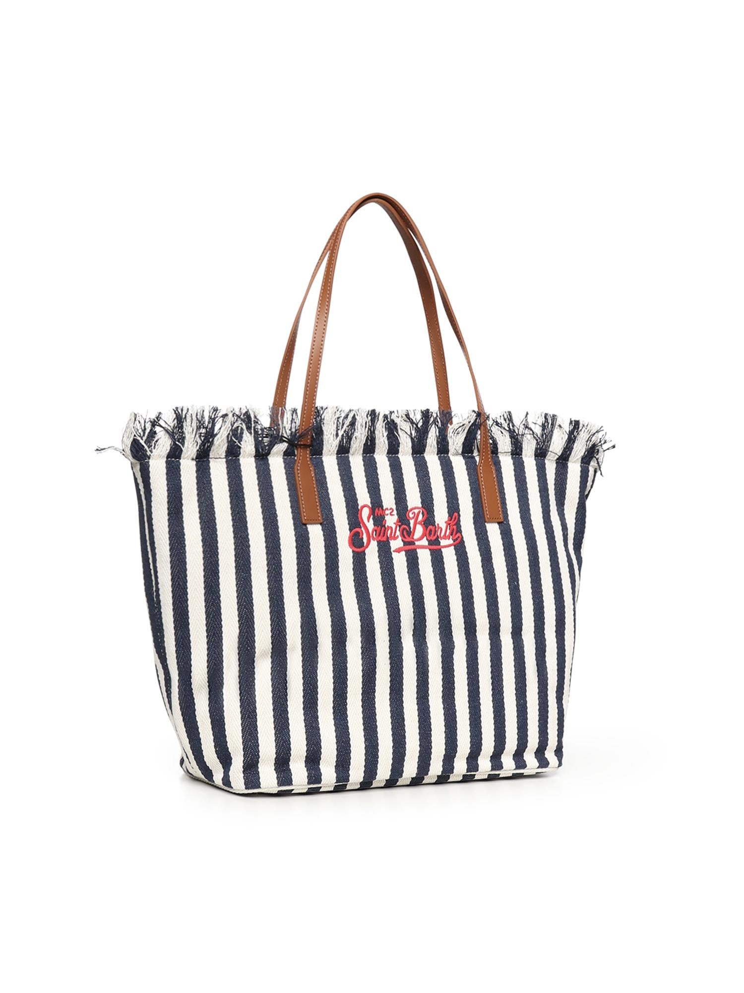 Borsa City in canvas a righe CBF0001 01768L MC2 SAINT BARTH 