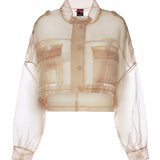 Caban cropped in organza di pura seta 106603 A2DJQ35 PINKO 