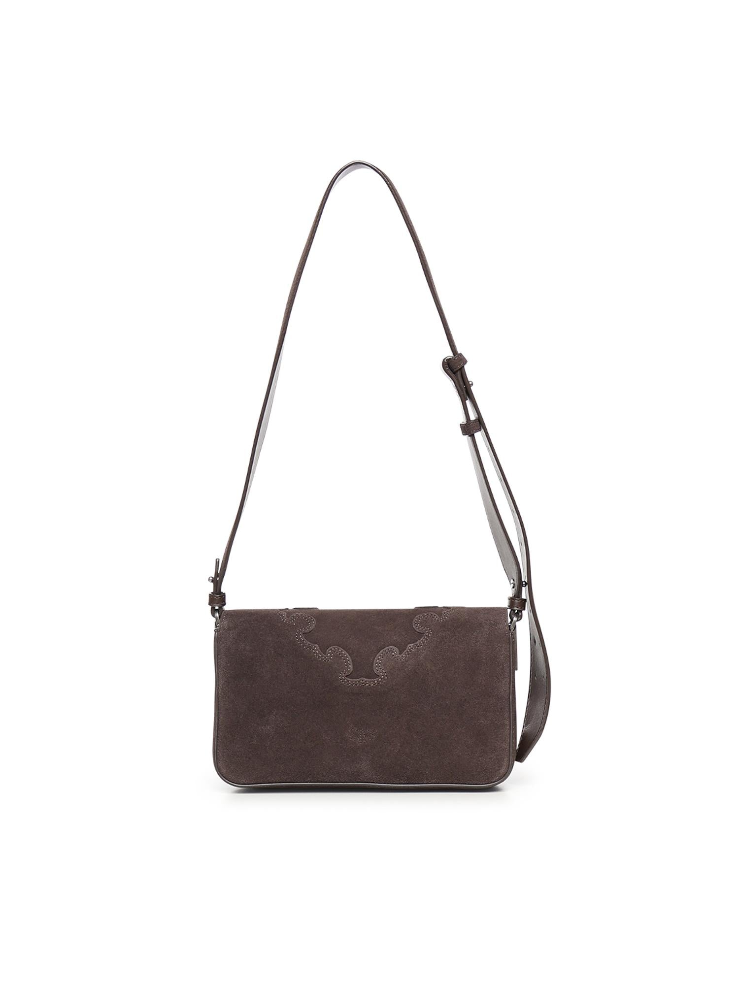Borsa a spalla Mini Love Bag One Slouchy in suede con intarsi 106244 A0F6M11O PINKO 