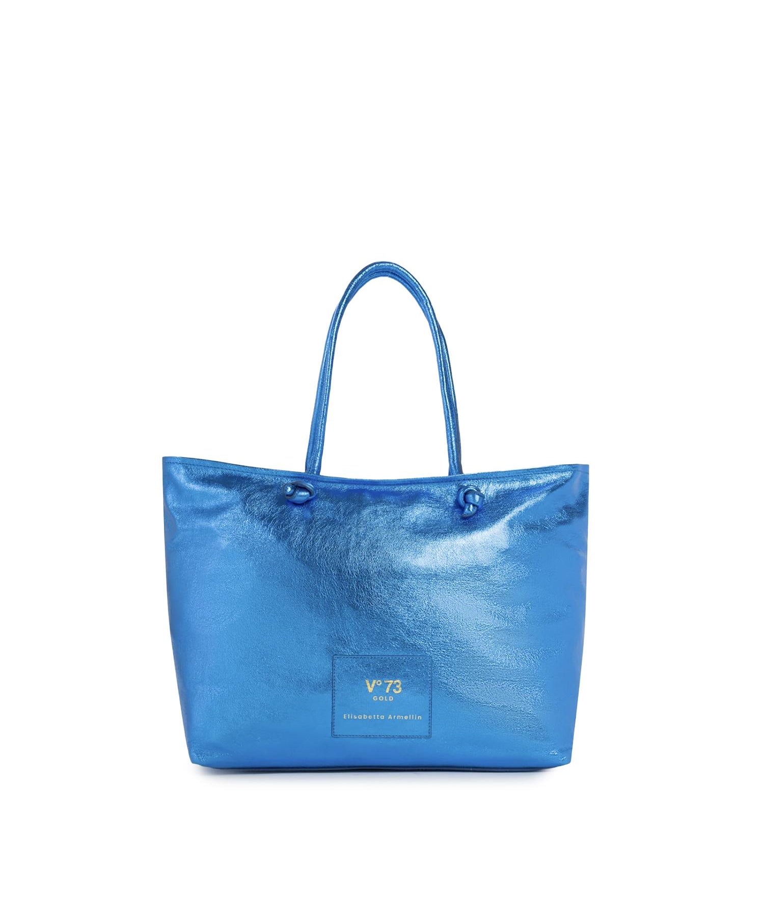 Borsa shopping in pelle con logo 73BP9VT01 LOLLI POPPOP BLUE V° 73 