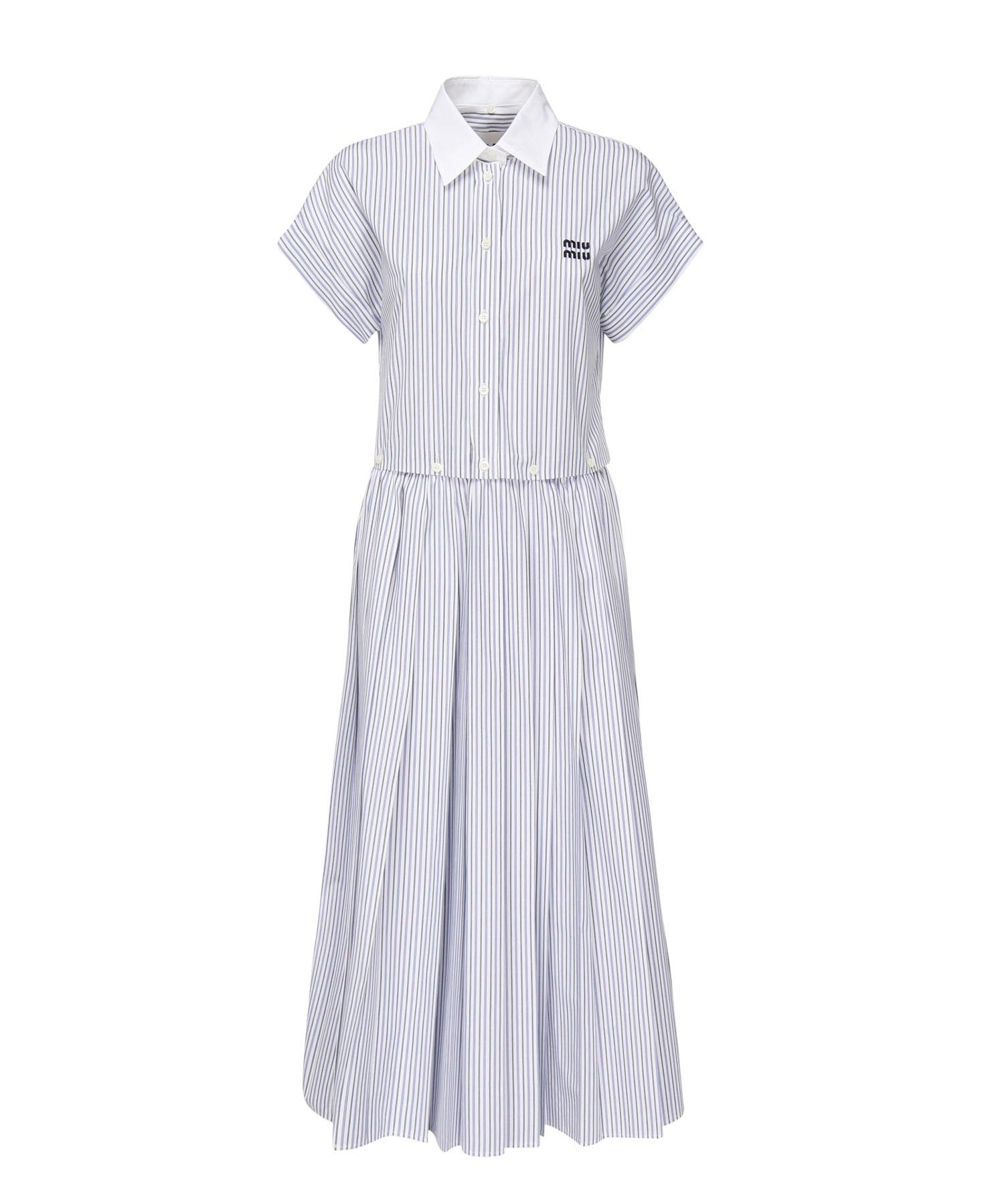 Abito plissé in popeline a righe MF5989 174TF0W3B MIU MIU 