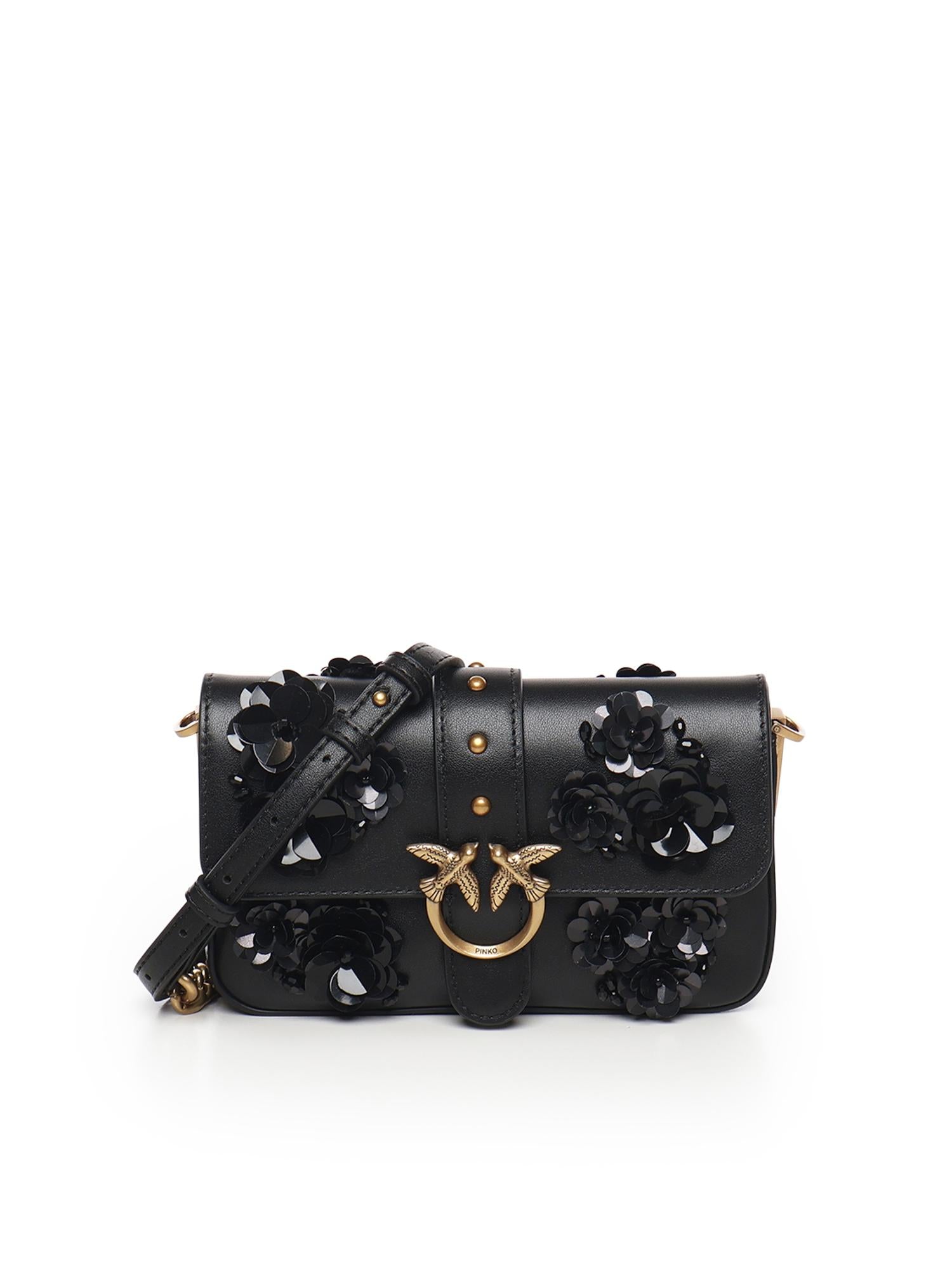 Borsa a spalla Baby Love Bag Slouchy in pelle con fiori gioiello 105353 A2WGZ99Q PINKO 