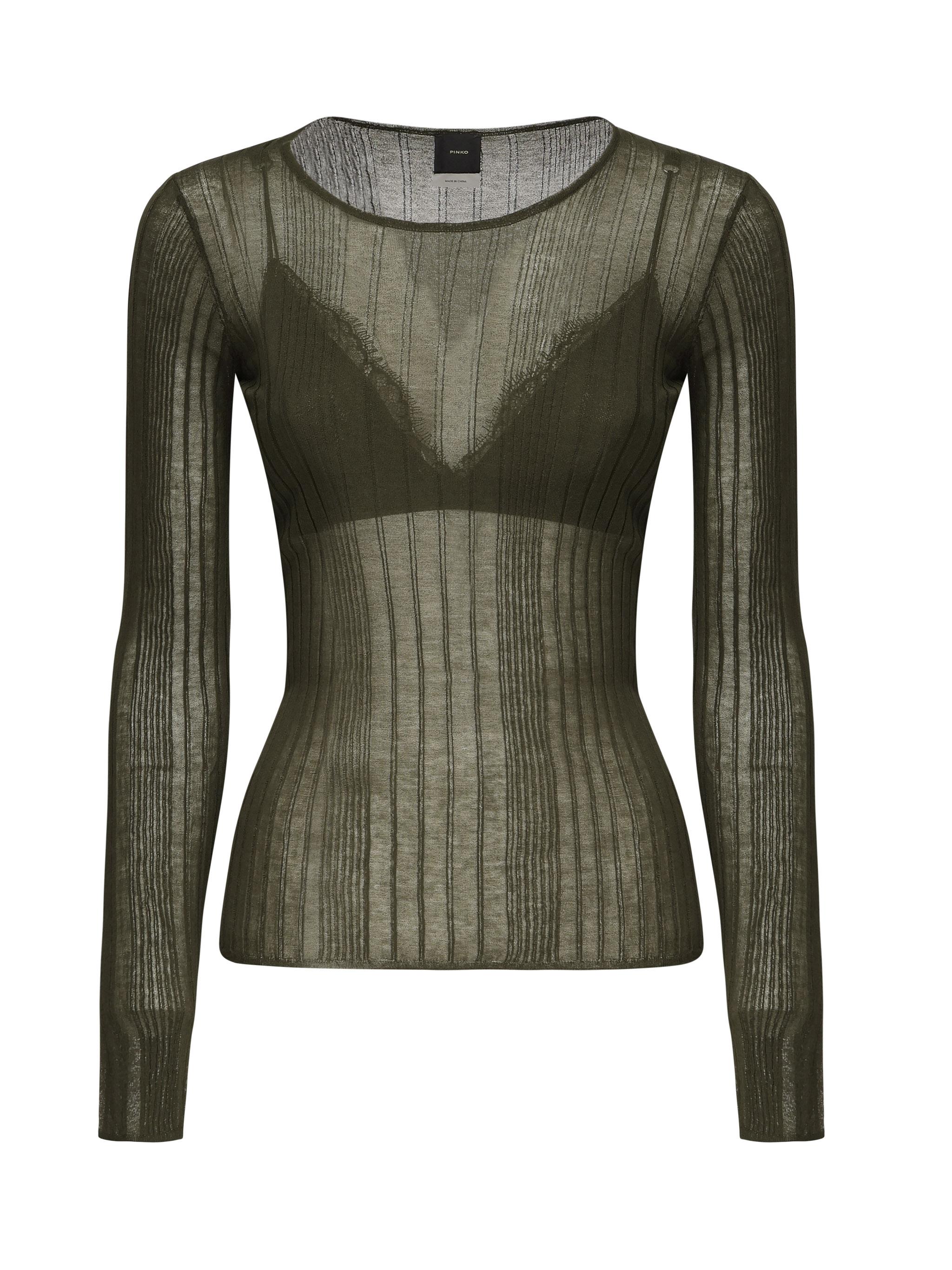 Maglia semitrasparente a costine 102977 A1NDX18 PINKO 