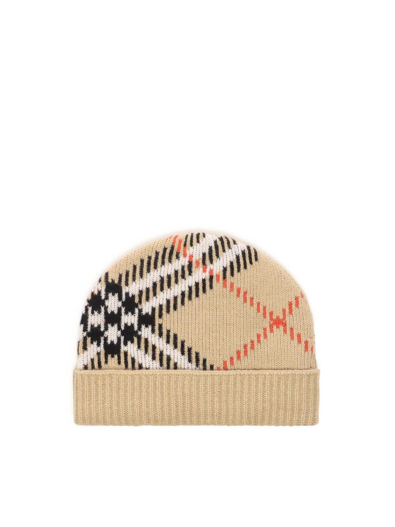 Cappello beanie in misto cashmere Check 8114768 A2021 BURBERRY 