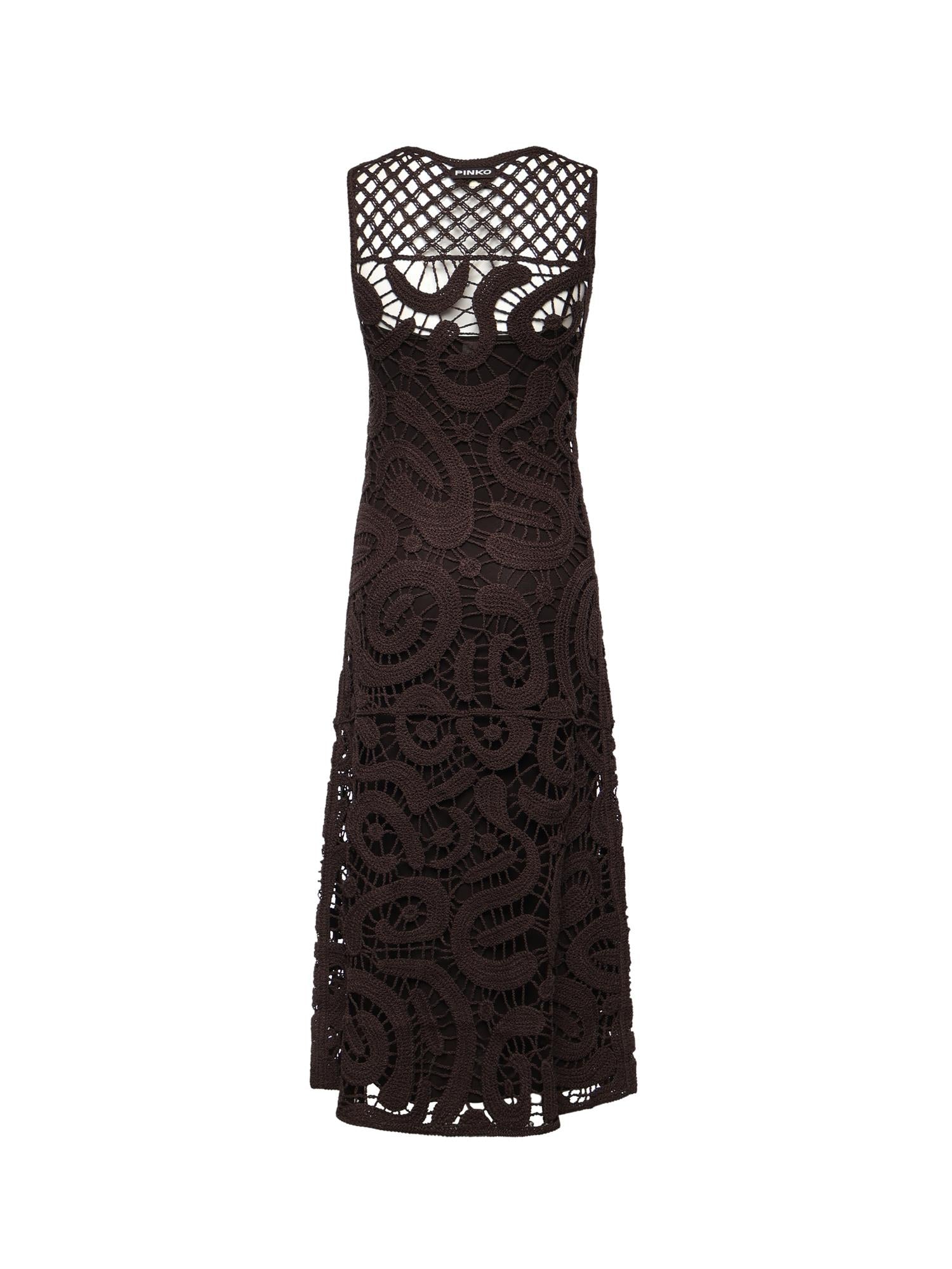 Abito midi senza maniche in crochet geometrico 106361 A354M05 PINKO 