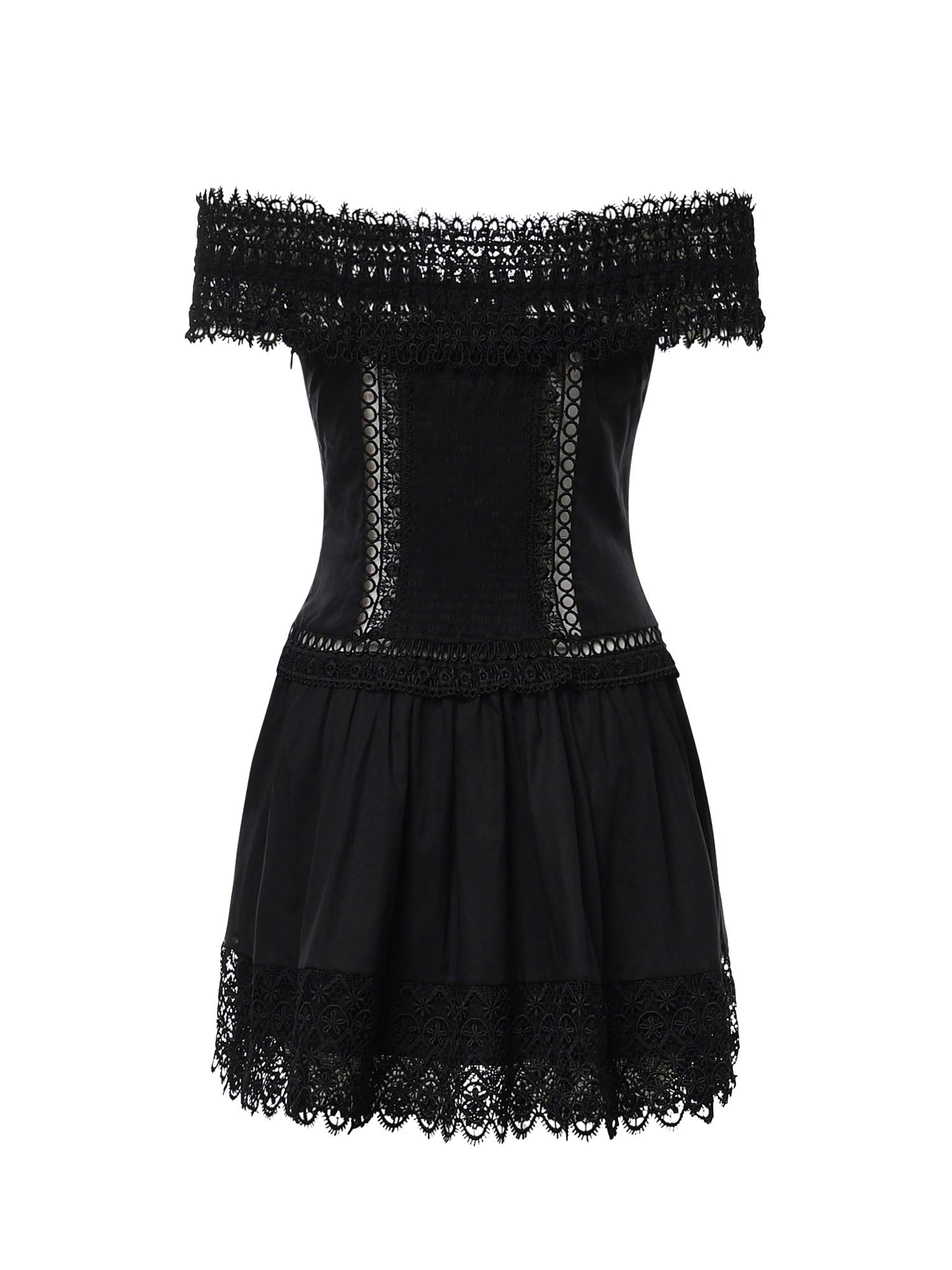 Miniabito Eliane in voile di cotone e pizzo<BR/> 261605 BLACK CHARO RUIZ 