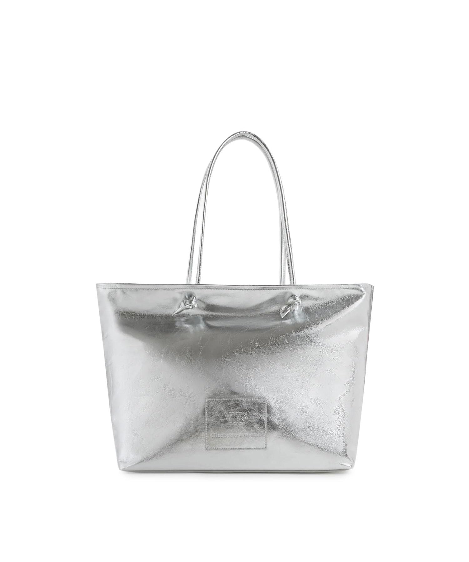 Borsa shopping in pelle con logo<BR/> 73BP9VT01 LOLLI POPPOP SILVER V° 73 