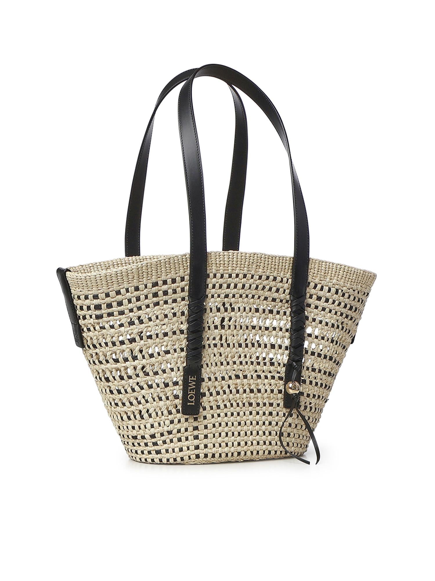 Borsa cesto Braid media in palma Iraca e pelle di vitello ASCPNIBX02 2165 LOEWE 
