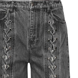 Jeans a gamba dritta con lacci 115069 100 ROTATE 
