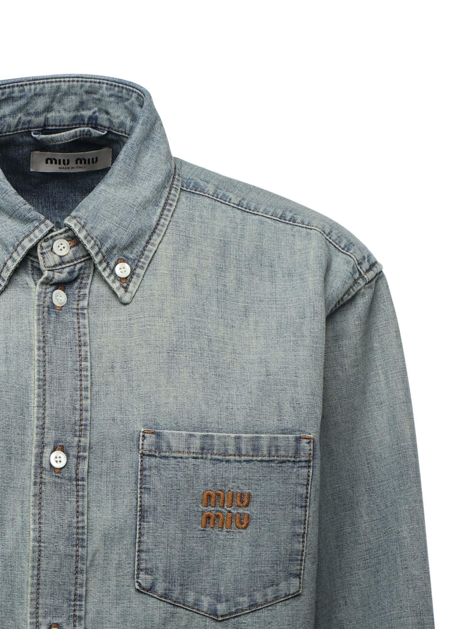 Camicia in chambray con logo GWC133 18JIF0076 MIU MIU 
