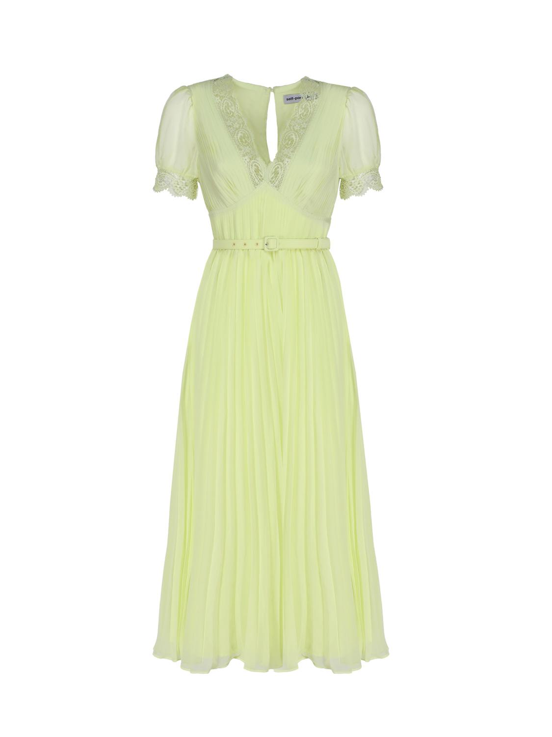 Abito longuette in chiffon con dettaglio in pizzo RS23-075M CHIFFONLIME GREEN SELF-PORTRAIT 