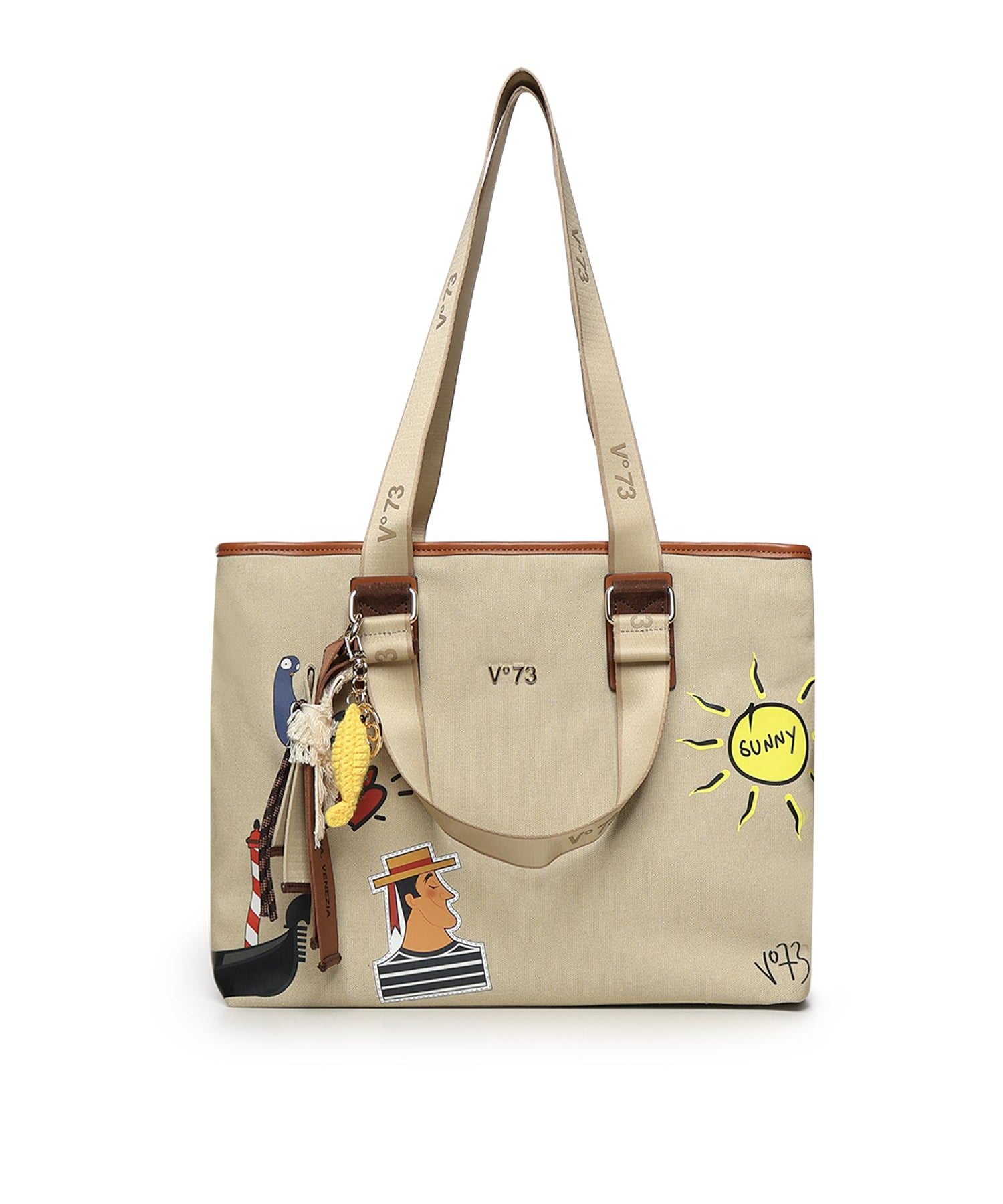 Borsa shopping Tita con logo 73BS9TZ01C TITABEIGE/CUOIO V° 73 