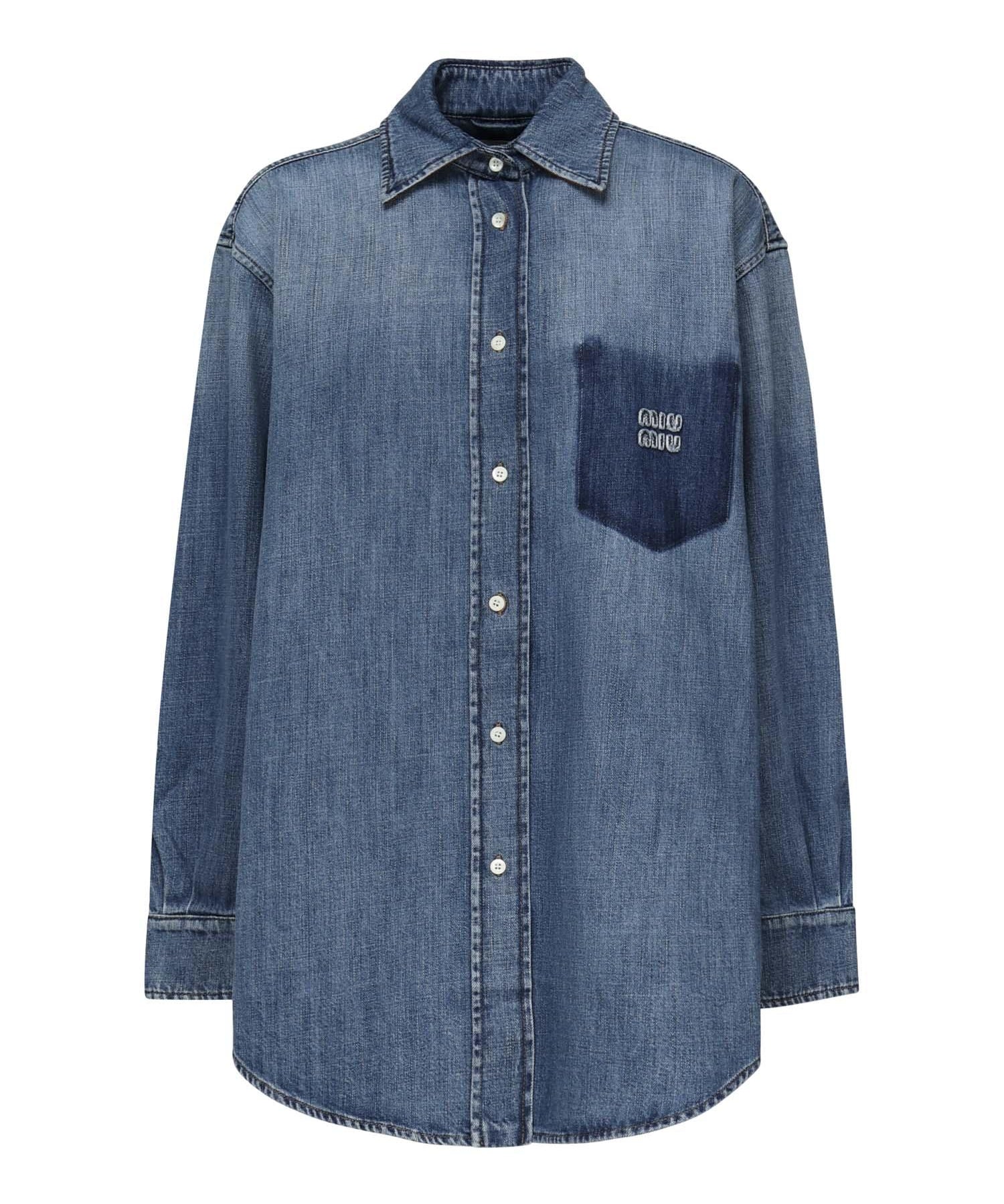 Camicia in denim con logo GWC125 17GGF0076 MIU MIU 
