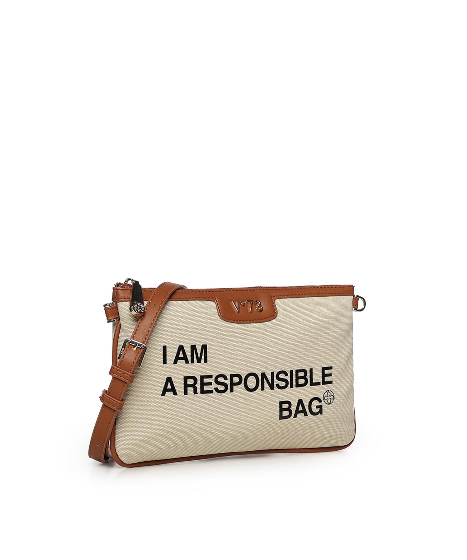 Clutch Responsible con logo 73BS9N004 RESPONSIBLEOFF WHITE/CUOIO V° 73 