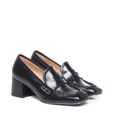 Mocassino in vernice con tacco<BR/> CELESTE 02 VERLUXNERO FRATELLI RUSSO 