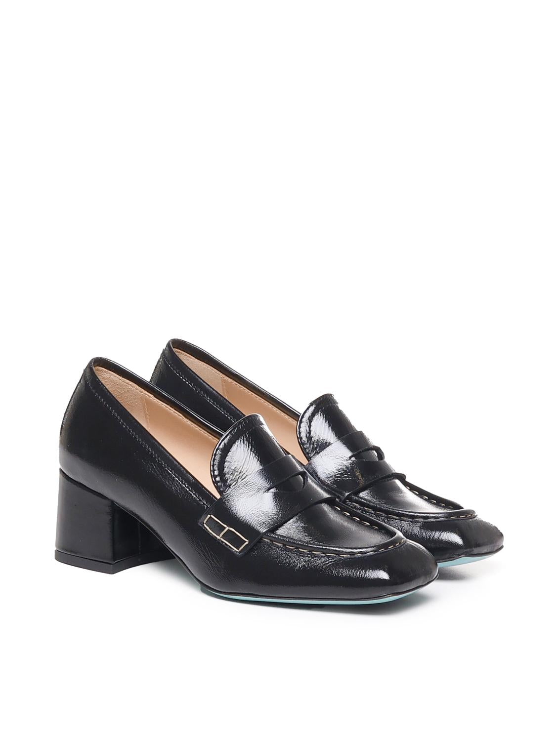 Mocassino in vernice con tacco<BR/> CELESTE 02 VERLUXNERO FRATELLI RUSSO 