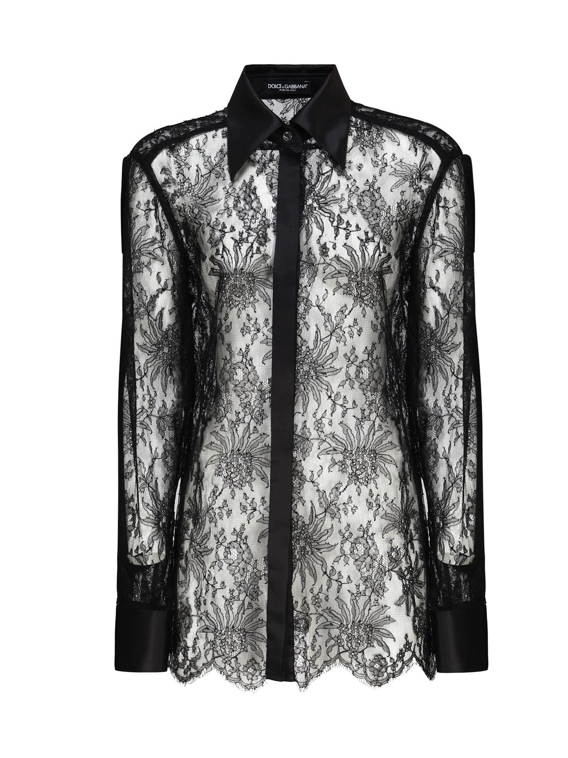 Camicia in pizzo Chantilly con dettagli in raso F5R42T MLMAEN0000 DOLCE & GABBANA 