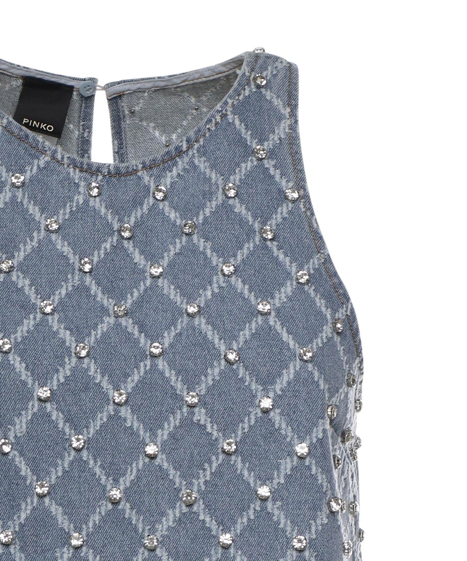 Abito corto in denim con disegno rombi e strass 106245 A32NPJE PINKO 