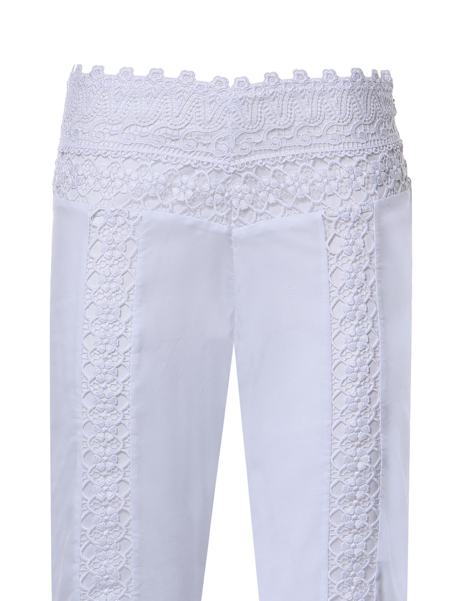 Pantaloni Vianora in voile di cotone e pizzo 261501 WHITE CHARO RUIZ 