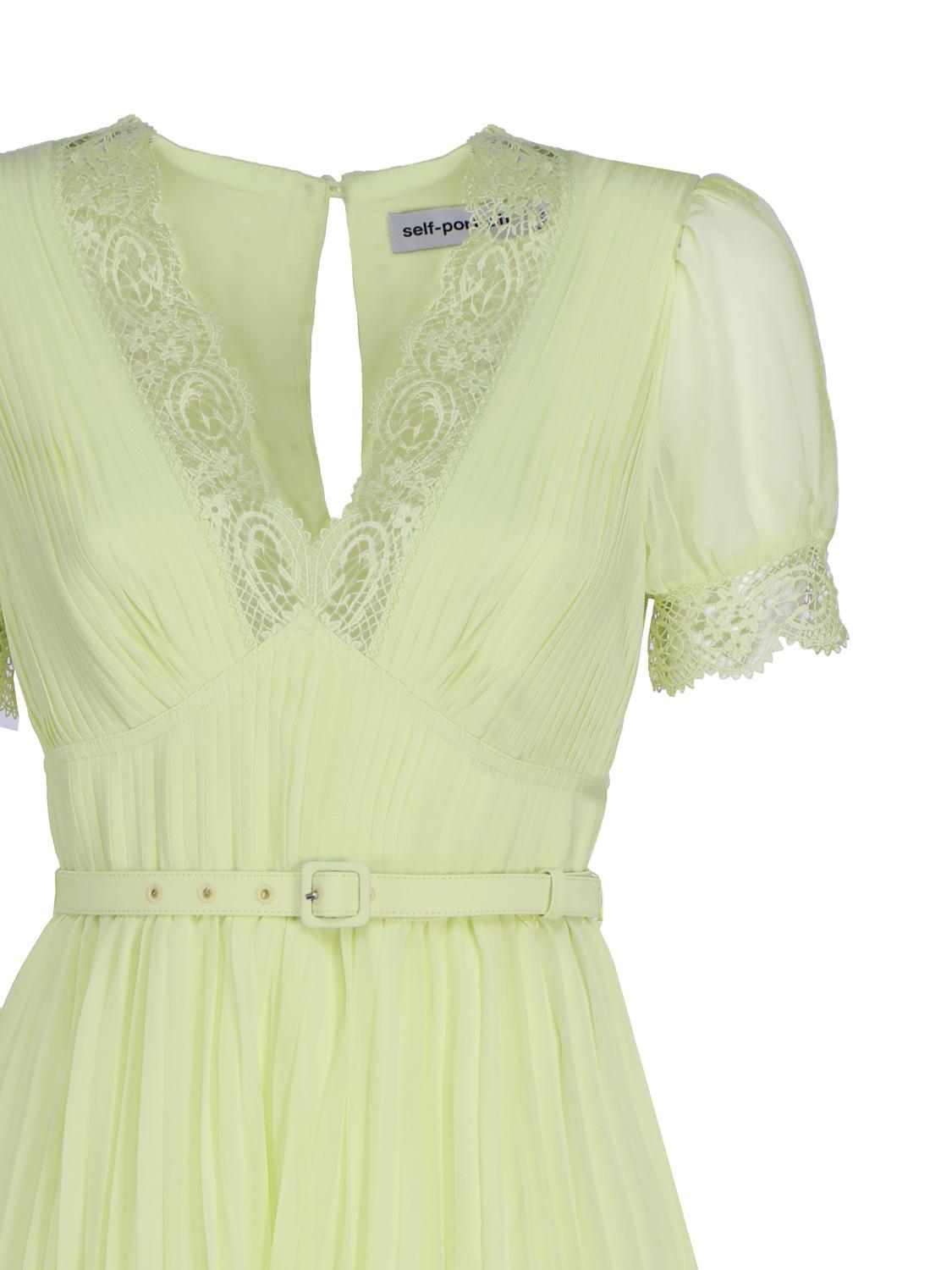 Abito longuette in chiffon con dettaglio in pizzo RS23-075M CHIFFONLIME GREEN SELF-PORTRAIT 