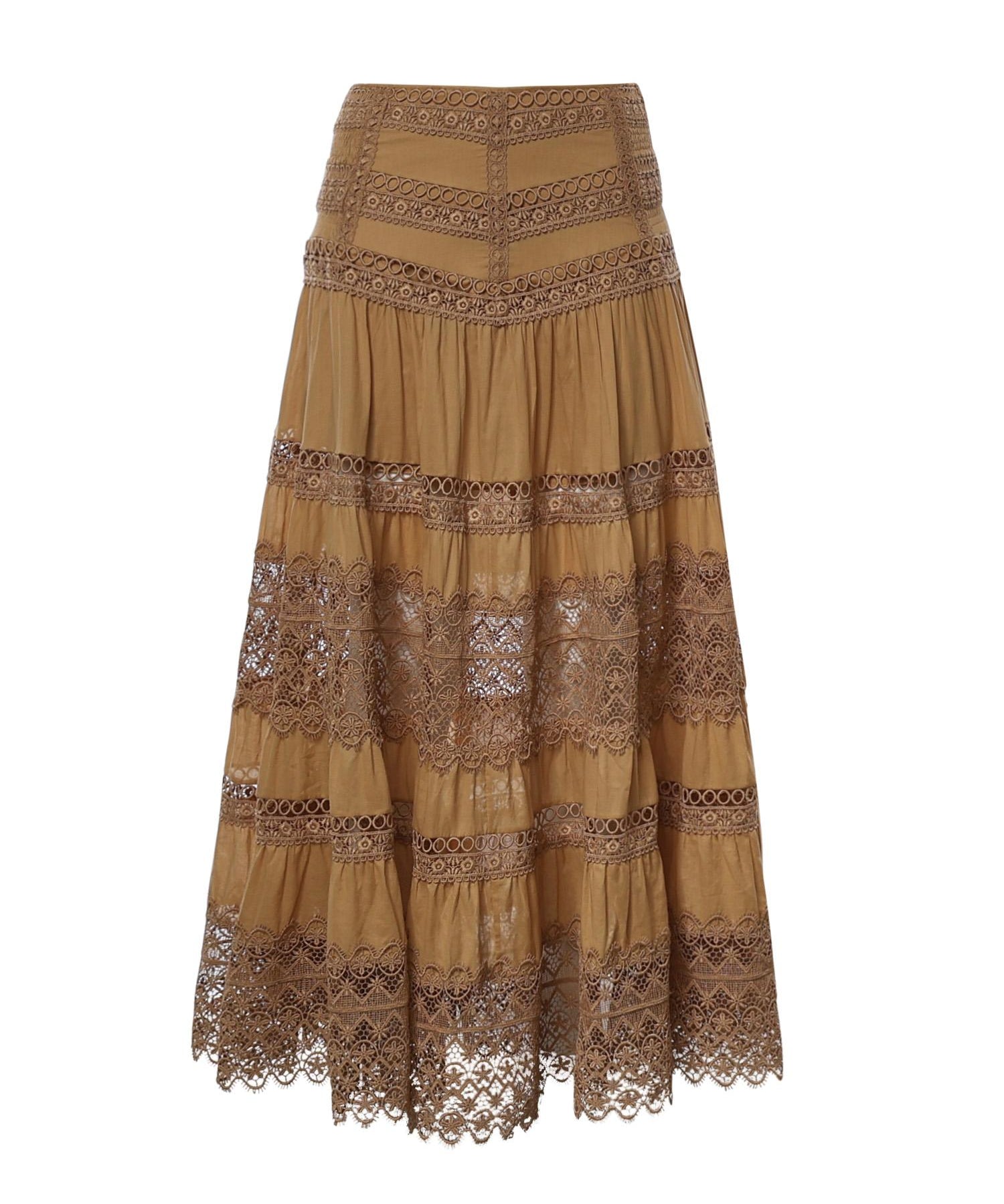 Gonna lunga Serza in voile di cotone e pizzo<BR/> 261402 CINNAMON CHARO RUIZ 