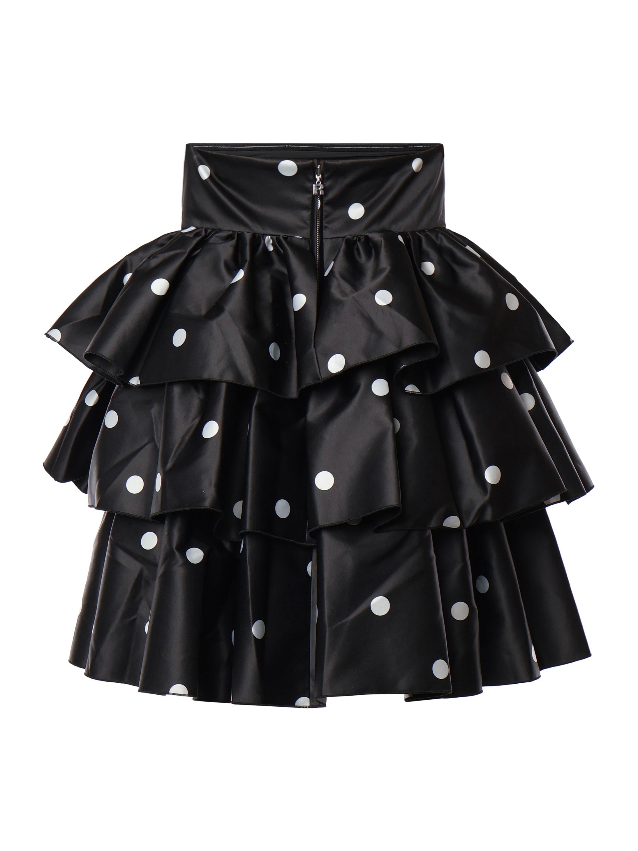 Abito corto a pois in raso con ruches 113901 1000 ROTATE 