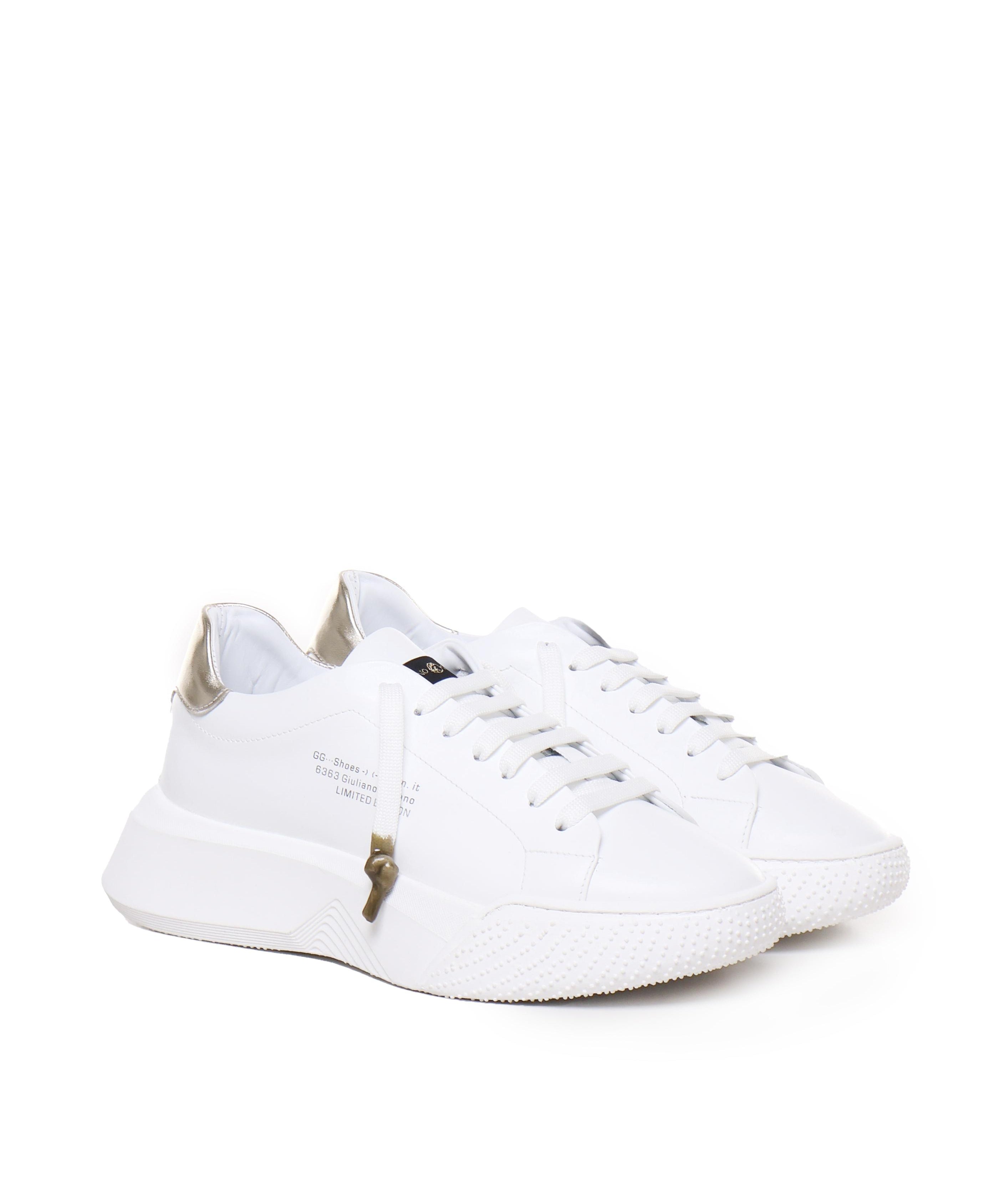 Sneakers Nemesis in nappa con riporto in pelle color oro pe 2021 NEMESIS 2 NAPPAWHITE/GOLD GIULIANO GALIANO 