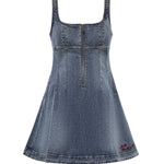 Miniabito svasato in denim con logo RS26812S BL SELF-PORTRAIT 