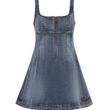 Miniabito svasato in denim con logo RS26812S BL SELF-PORTRAIT 