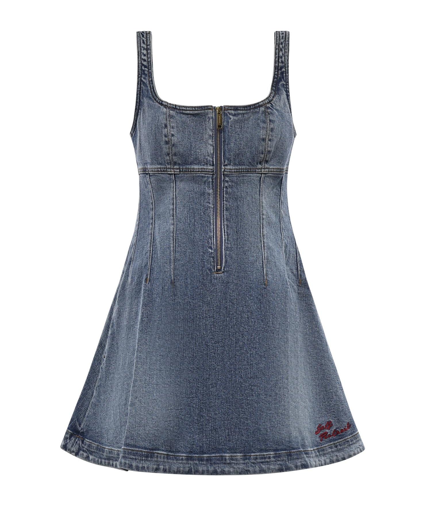 Miniabito svasato in denim con logo RS26812S BL SELF-PORTRAIT 