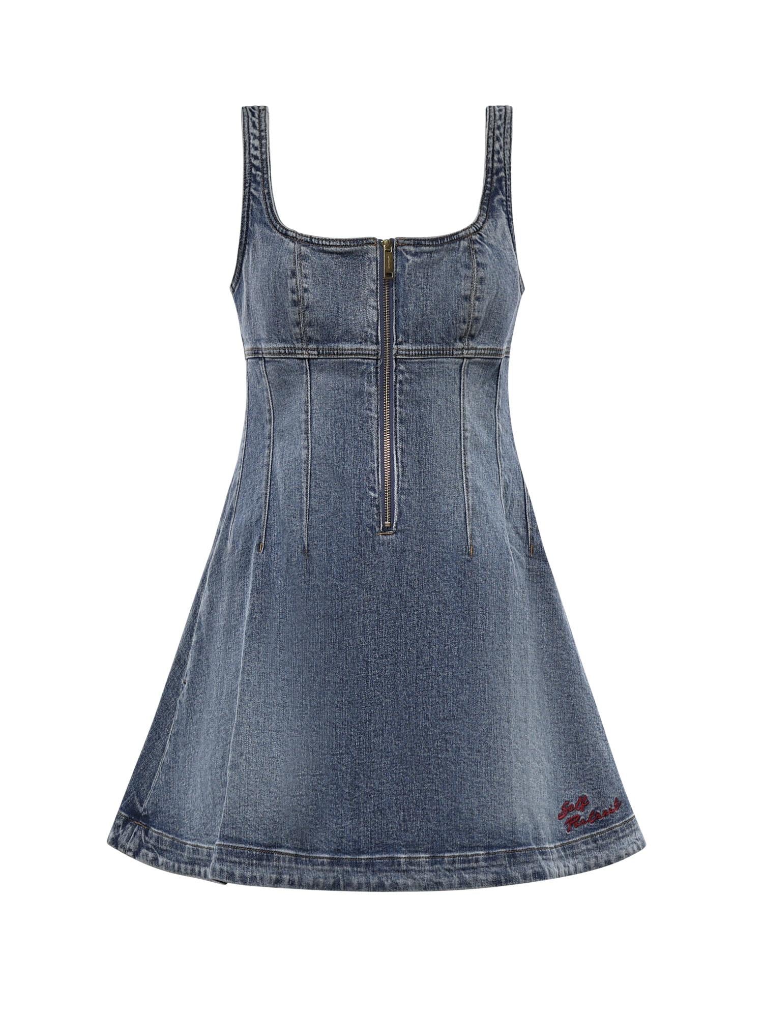Miniabito svasato in denim con logo RS26812S BL SELF-PORTRAIT 