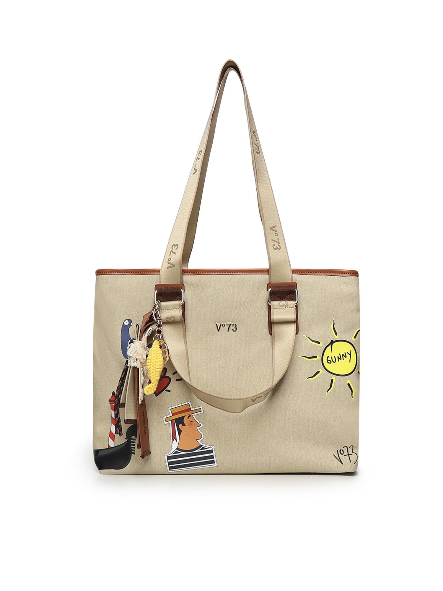 Borsa shopping Tita con logo 73BS9TZ01C TITABEIGE/CUOIO V° 73 