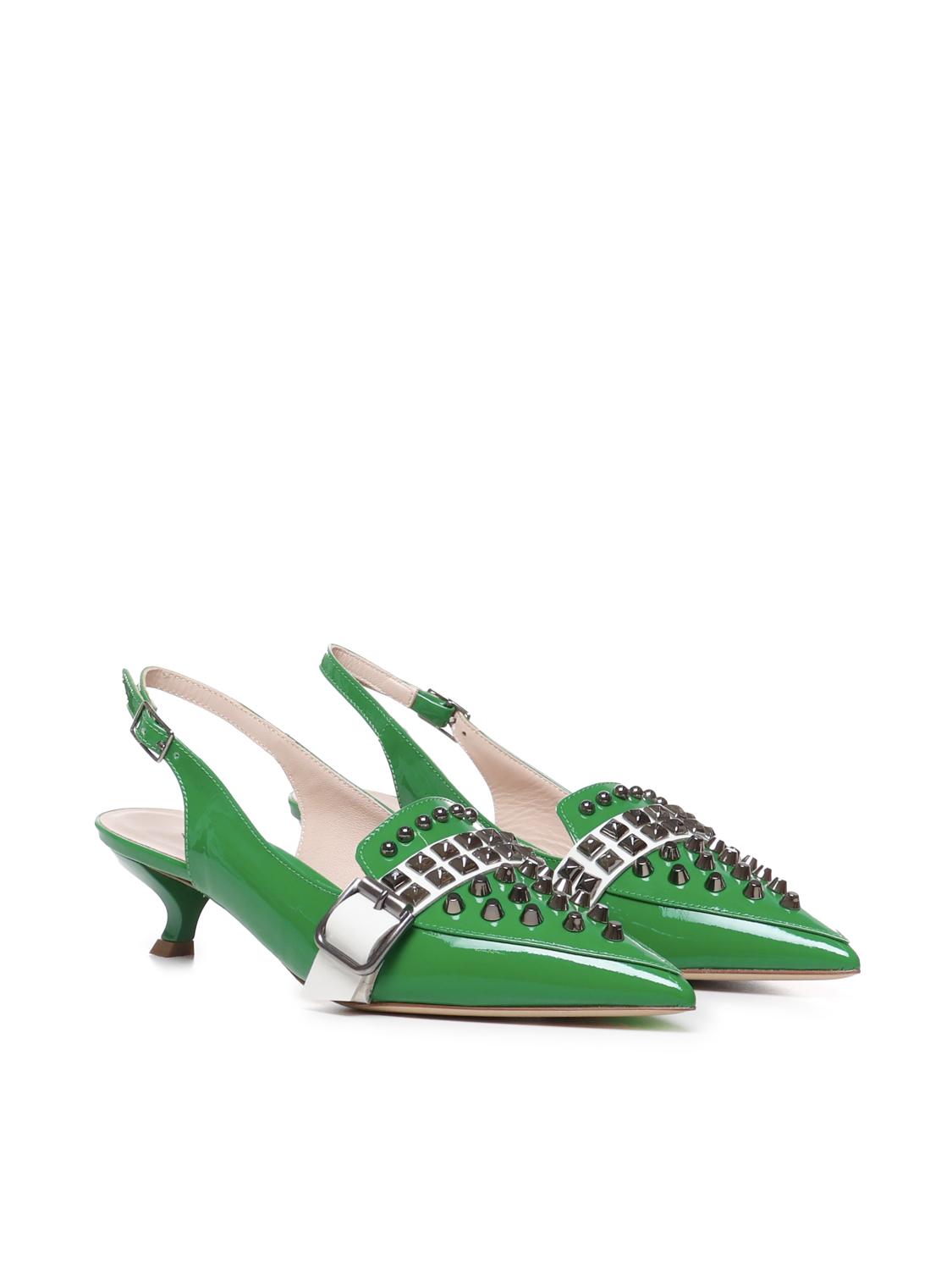 Slingback in vernice con borchie e fibbia ANNA 109 VERNICEVERDE/OFF WHITE ALCHIMIA 