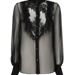 Blusa in chiffon di seta con finiture in pizzo e ruches 6B0AB7J0 2UP0NO VALENTINO GARAVANI 
