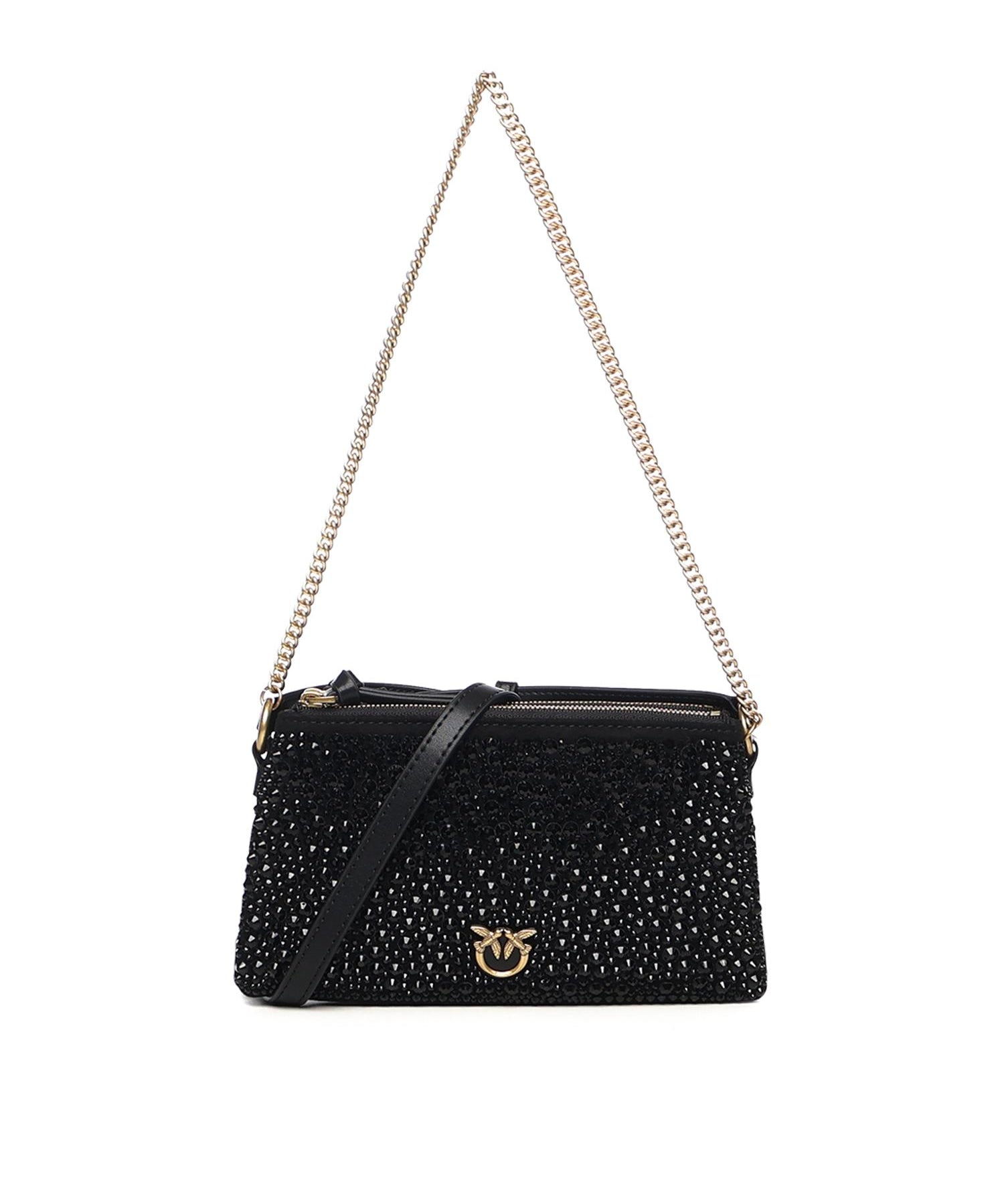 Borsa a spalla piccola Mini Double Bag full strass 105359 A2WFZ99Q PINKO 