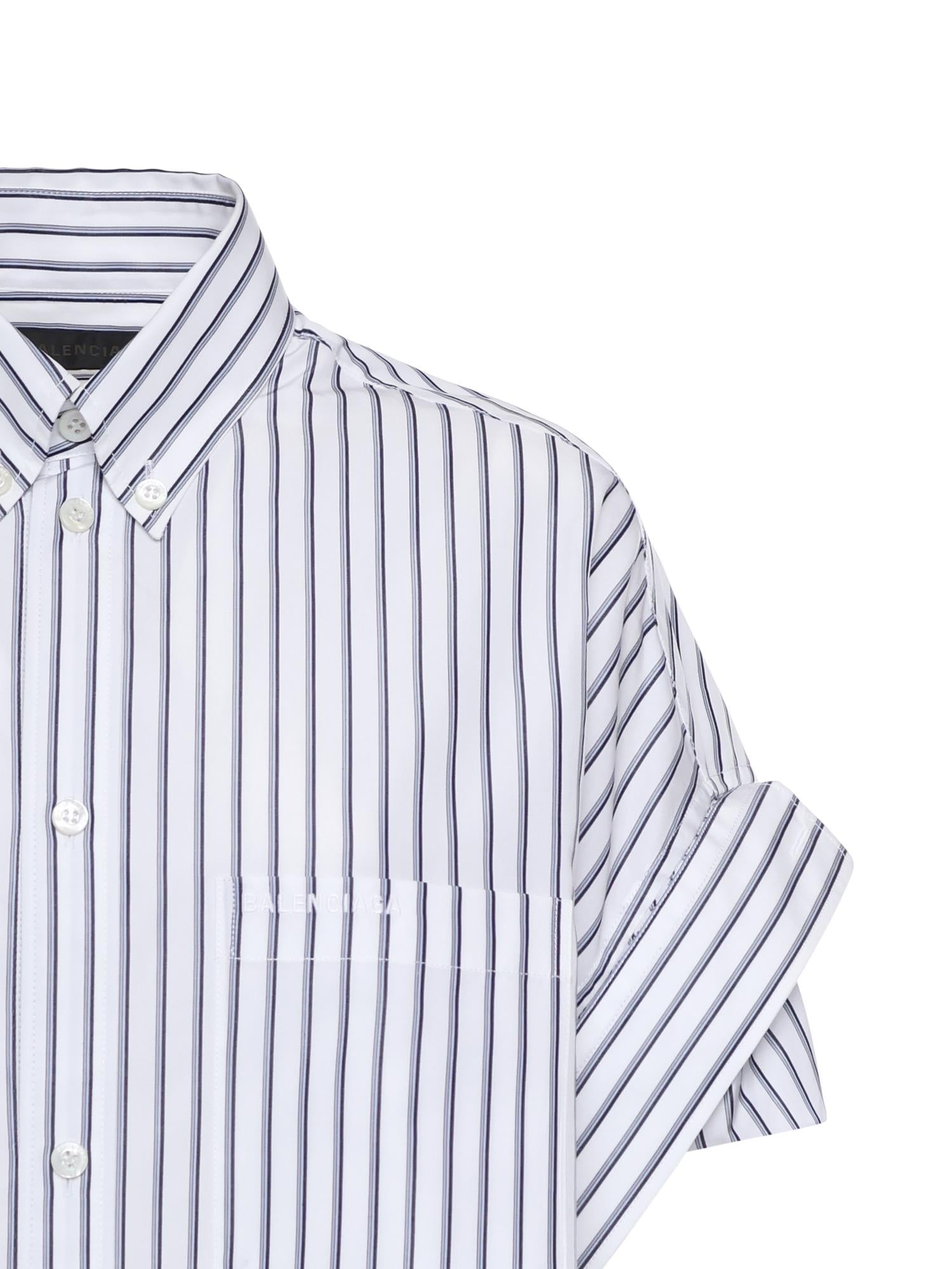 Camicia con maniche con risvolto in popeline a righe 857833 TTM339086 BALENCIAGA 