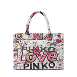Borsa shopper in cotone con logo<BR/> 106673 A3B6ZW0Q PINKO 