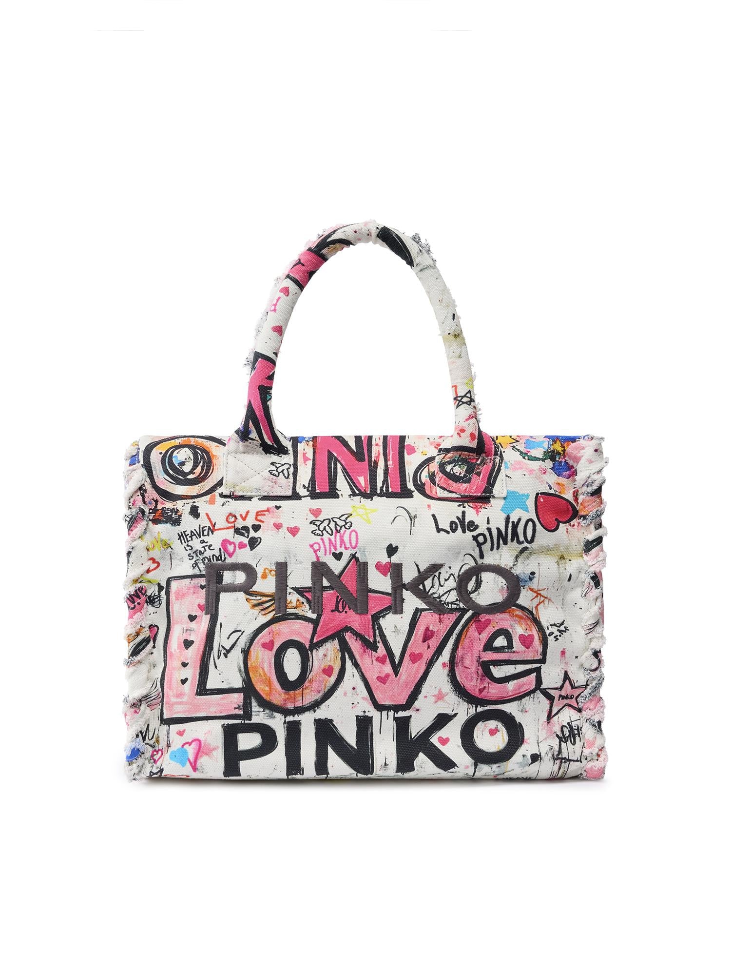 Borsa shopper in cotone con logo<BR/> 106673 A3B6ZW0Q PINKO 