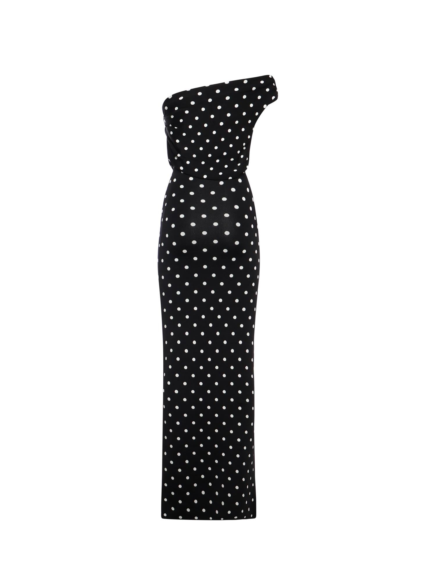 Abito midi in maglia drappeggiata a pois <BR/> RS26108MA B SELF-PORTRAIT 