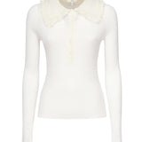 Polo in lana a coste con pizzo CHC25AHT58667 107 CHLOÉ 