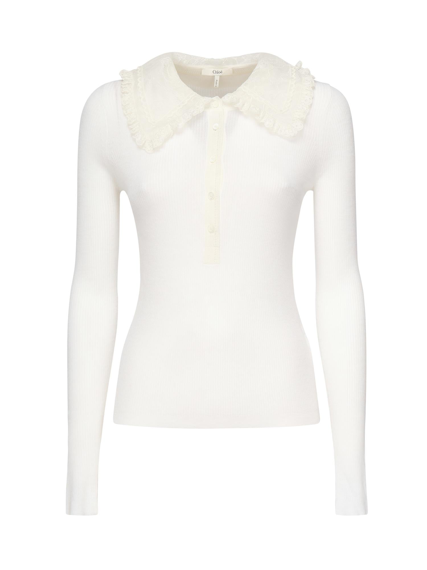 Polo in lana a coste con pizzo CHC25AHT58667 107 CHLOÉ 