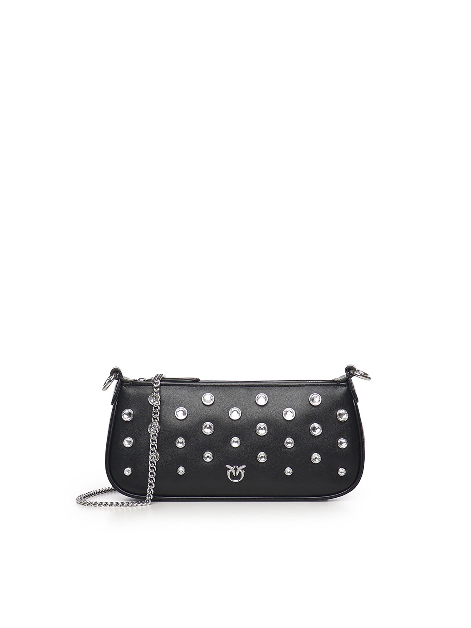 Borsa a spalla piccola Mini Half Moon Baguette in pelle con strass 105914 A2XQZ99N PINKO 