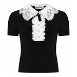 Top in maglia con colletto in pizzo PF26134T B SELF-PORTRAIT 