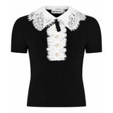 Top in maglia con colletto in pizzo PF26134T B SELF-PORTRAIT 