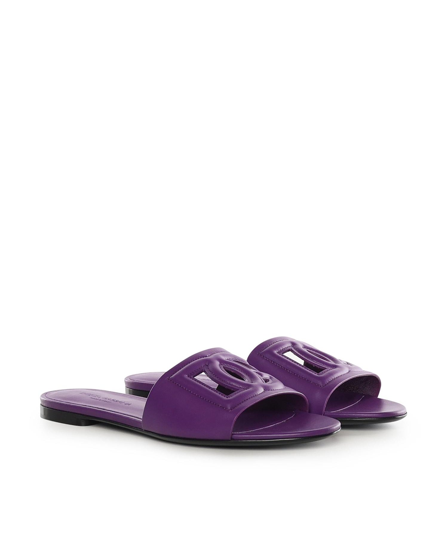 Slide in pelle di vitello e logo CQ0436 AY3298H438 DOLCE & GABBANA 
