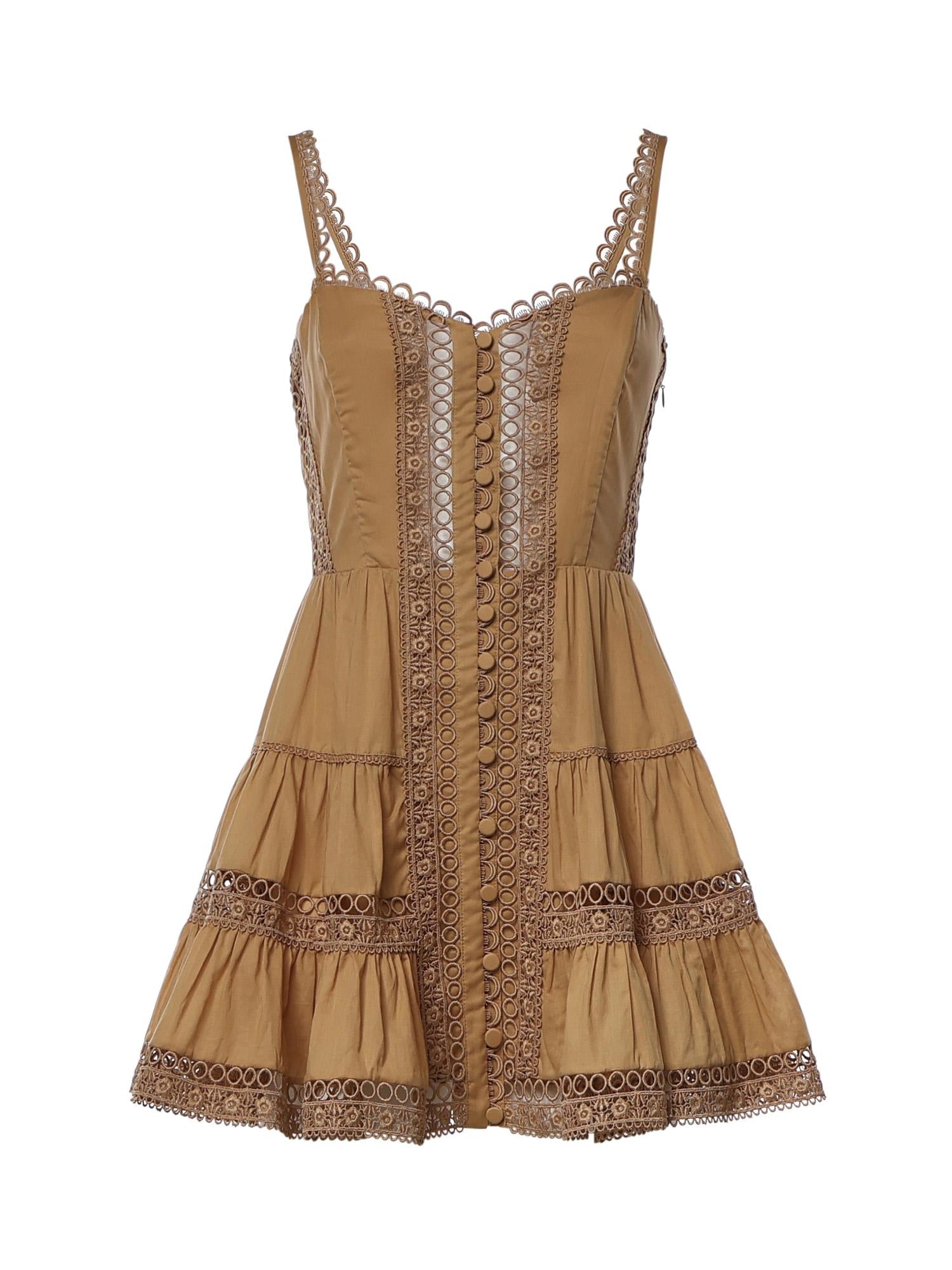 Miniabito Lenora in voile di cotone e pizzo 261603 CINNAMON CHARO RUIZ 