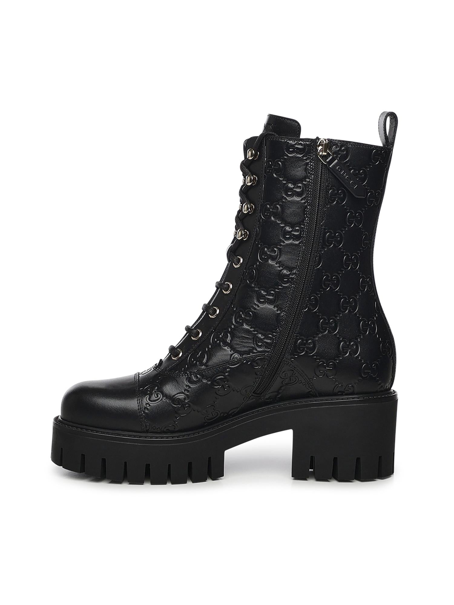 Stivaletto stringato in pelle GG 840739 AAE5Q1000 GUCCI 