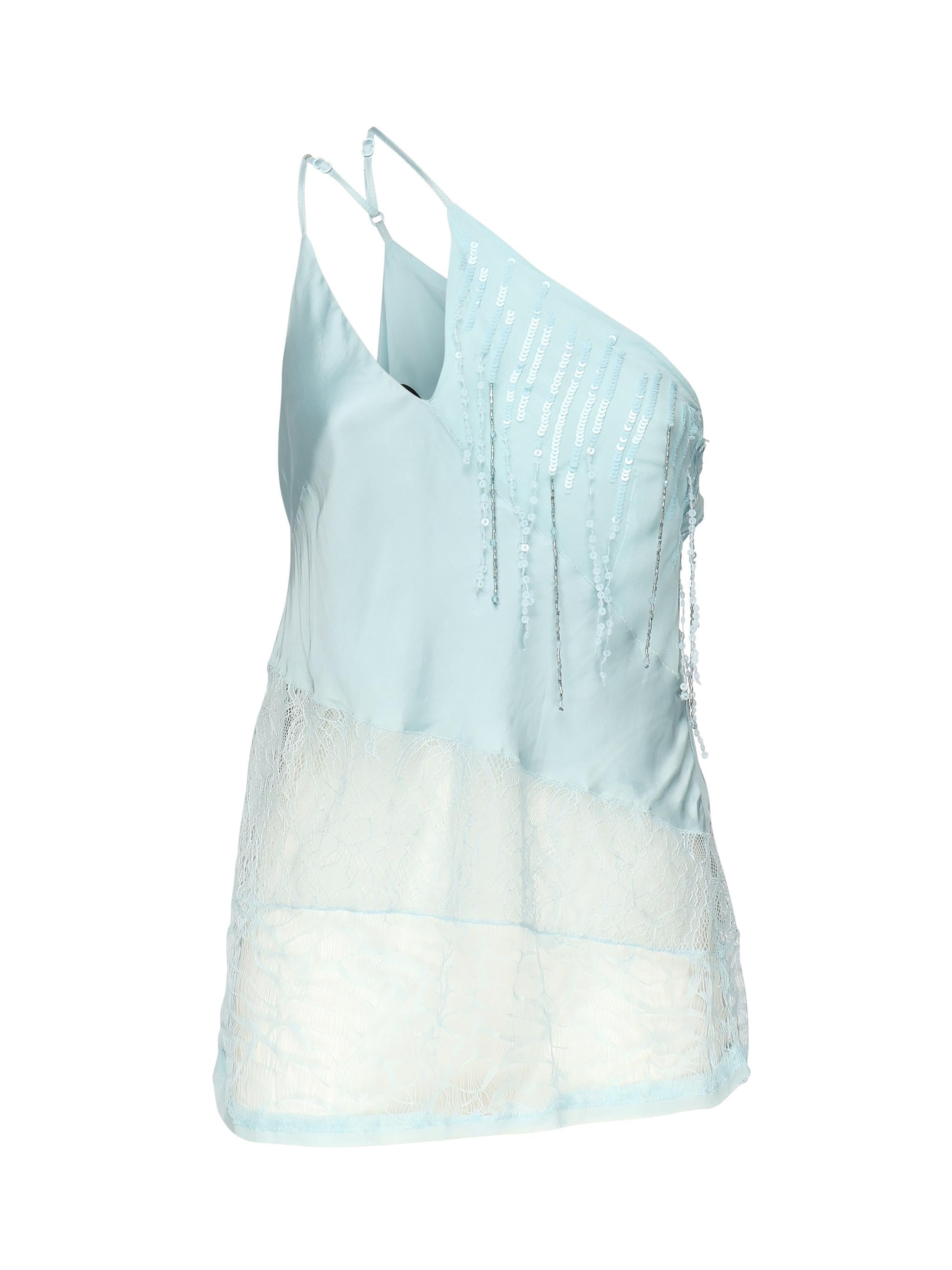 Top monospalla in raso con pizzo e paillettes 104765 A2DGE28 PINKO 